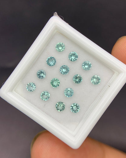 Natural Mint Green Tourmaline Lot 1.35 Carat 3x3 Round Shape Faceted Gemstone 14 Piece Lot 