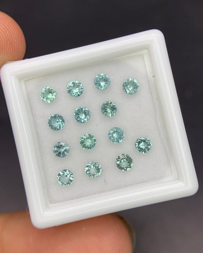 Natural Mint Green Tourmaline Lot 1.35 Carat 3x3 Round Shape Faceted Gemstone 14 Piece Lot 