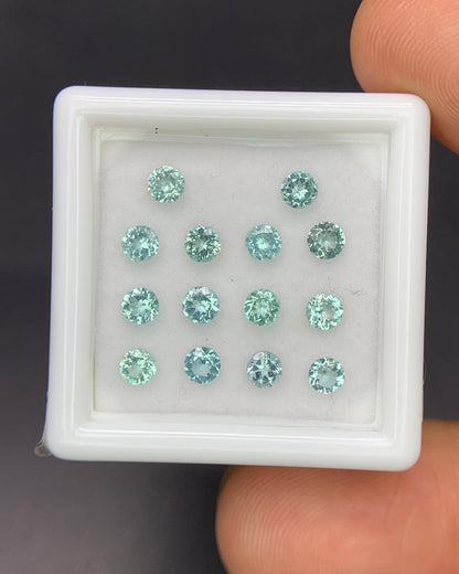 Natural Mint Green Tourmaline Lot 1.35 Carat 3x3 Round Shape Faceted Gemstone 14 Piece Lot 