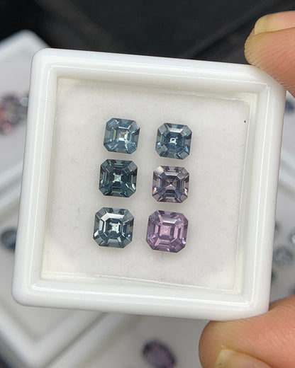 Natural Multi Color Spinel 2.65 Carat Mix Sze Asscher Cut Faceted Gemstone 6 Piece Lot 
