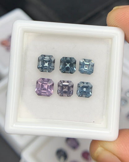 Natural Multi Color Spinel 2.65 Carat Mix Sze Asscher Cut Faceted Gemstone 6 Piece Lot 