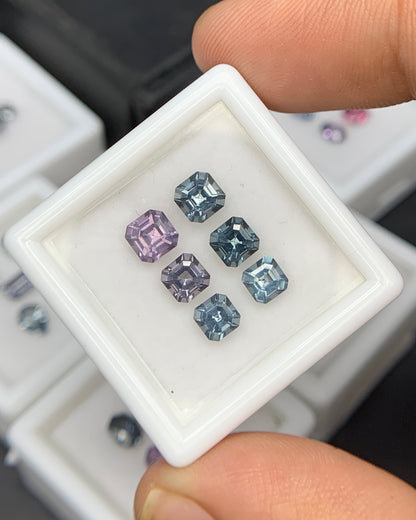 Natural Multi Color Spinel 2.65 Carat Mix Sze Asscher Cut Faceted Gemstone 6 Piece Lot 