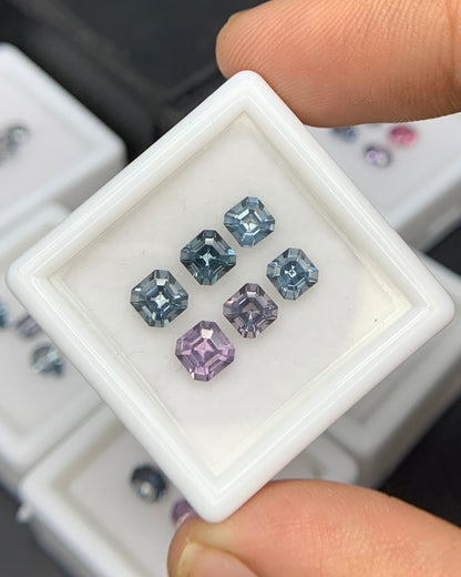 Natural Multi Color Spinel 2.65 Carat Mix Sze Asscher Cut Faceted Gemstone 6 Piece Lot 