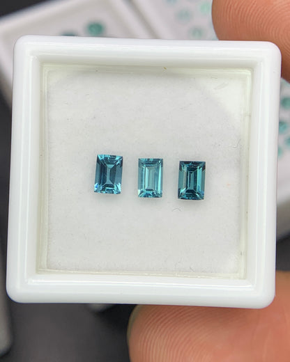 Natural Blue Tourmaline Lot 0.74 Carat 4.5x3 MM Baguette Shape Faceted Gemstone 3 Piece Lot