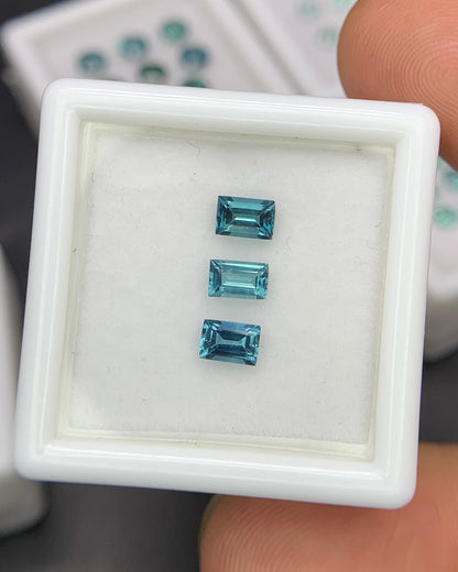 Natural Blue Tourmaline Lot 0.74 Carat 4.5x3 MM Baguette Shape Faceted Gemstone 3 Piece Lot