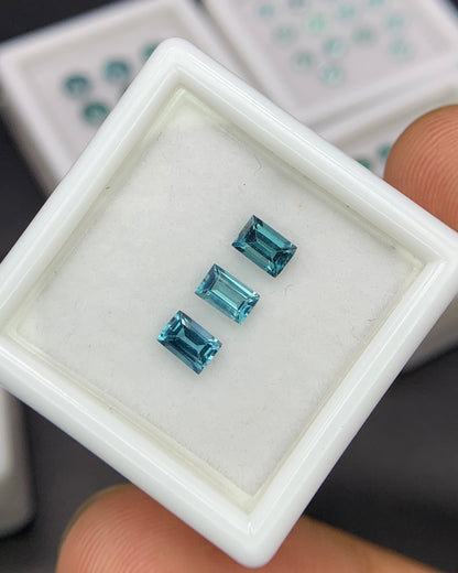 Natural Blue Tourmaline Lot 0.74 Carat 4.5x3 MM Baguette Shape Faceted Gemstone 3 Piece Lot