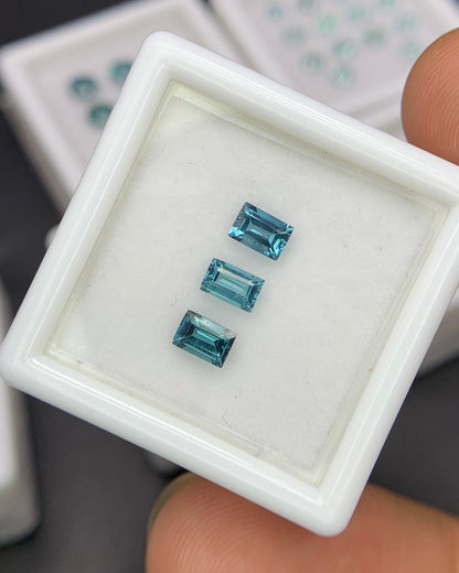 Natural Blue Tourmaline Lot 0.74 Carat 4.5x3 MM Baguette Shape Faceted Gemstone 3 Piece Lot