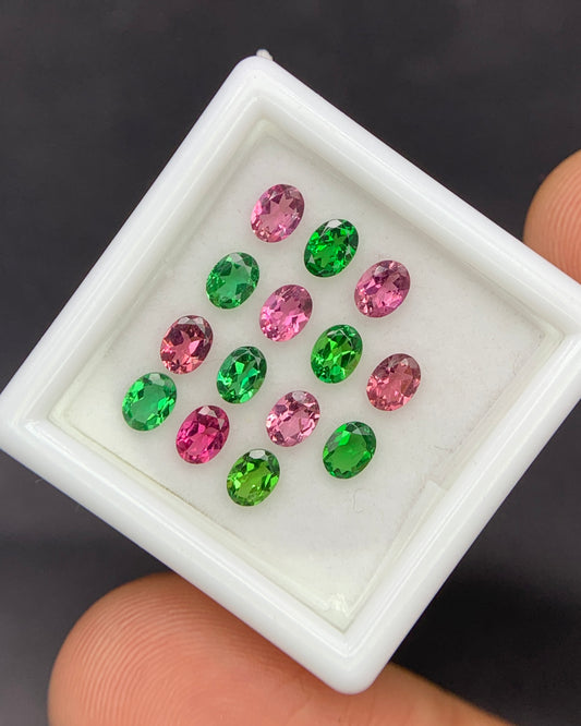 Natural Pink and Green Tourmaline Lot 2.19 Carat 4x3 MM Oval Shape Faceted Gemstone 14 Piece Lot 