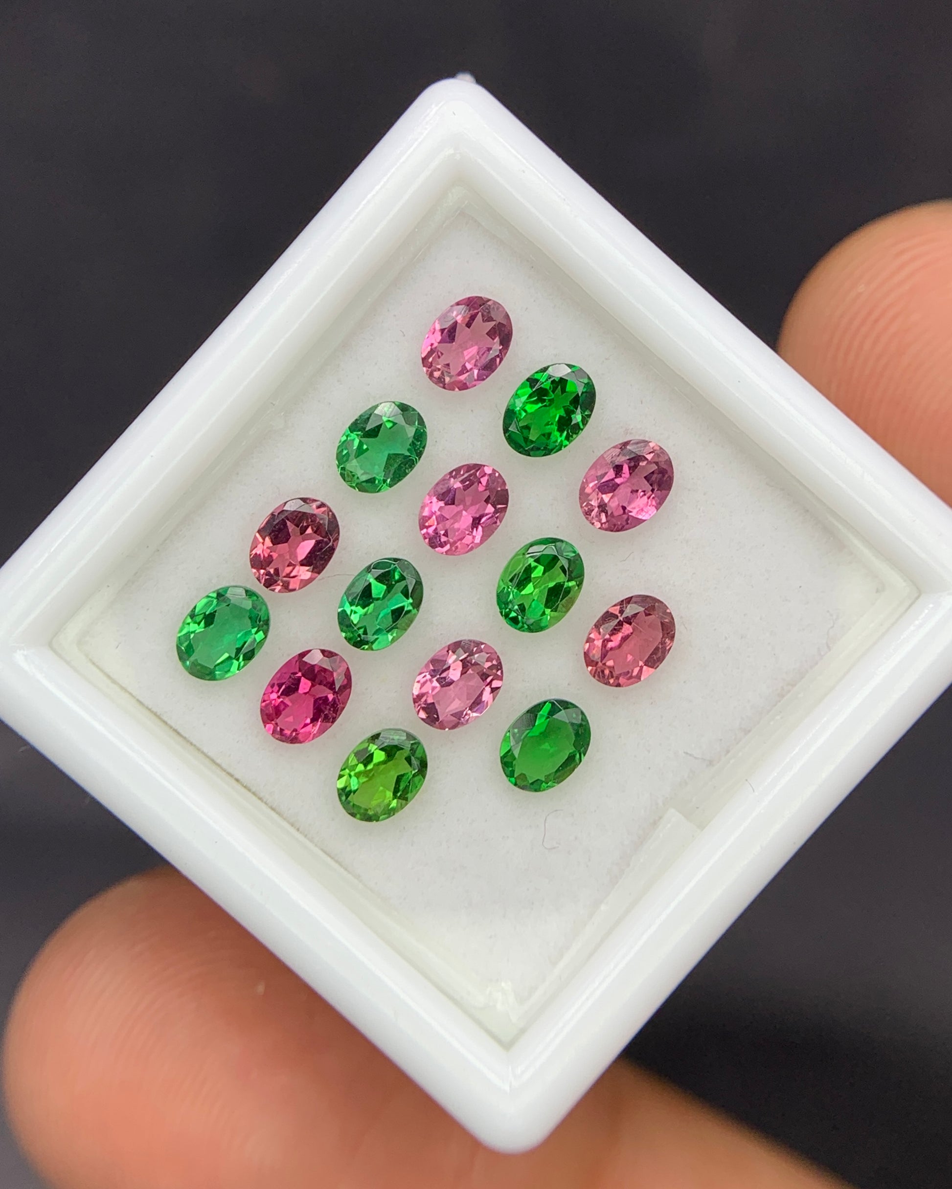 Natural Pink and Green Tourmaline Lot 2.19 Carat 4x3 MM Oval Shape Faceted Gemstone 14 Piece Lot 