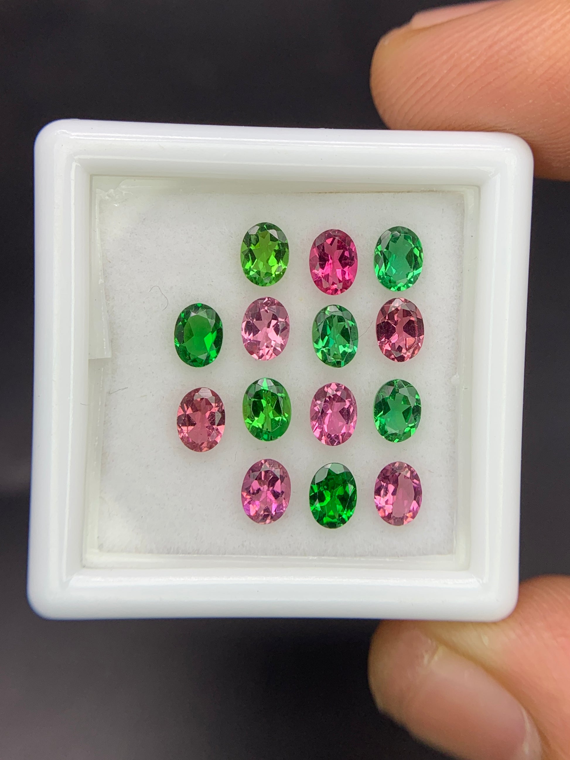 Natural Pink and Green Tourmaline Lot 2.19 Carat 4x3 MM Oval Shape Faceted Gemstone 14 Piece Lot 