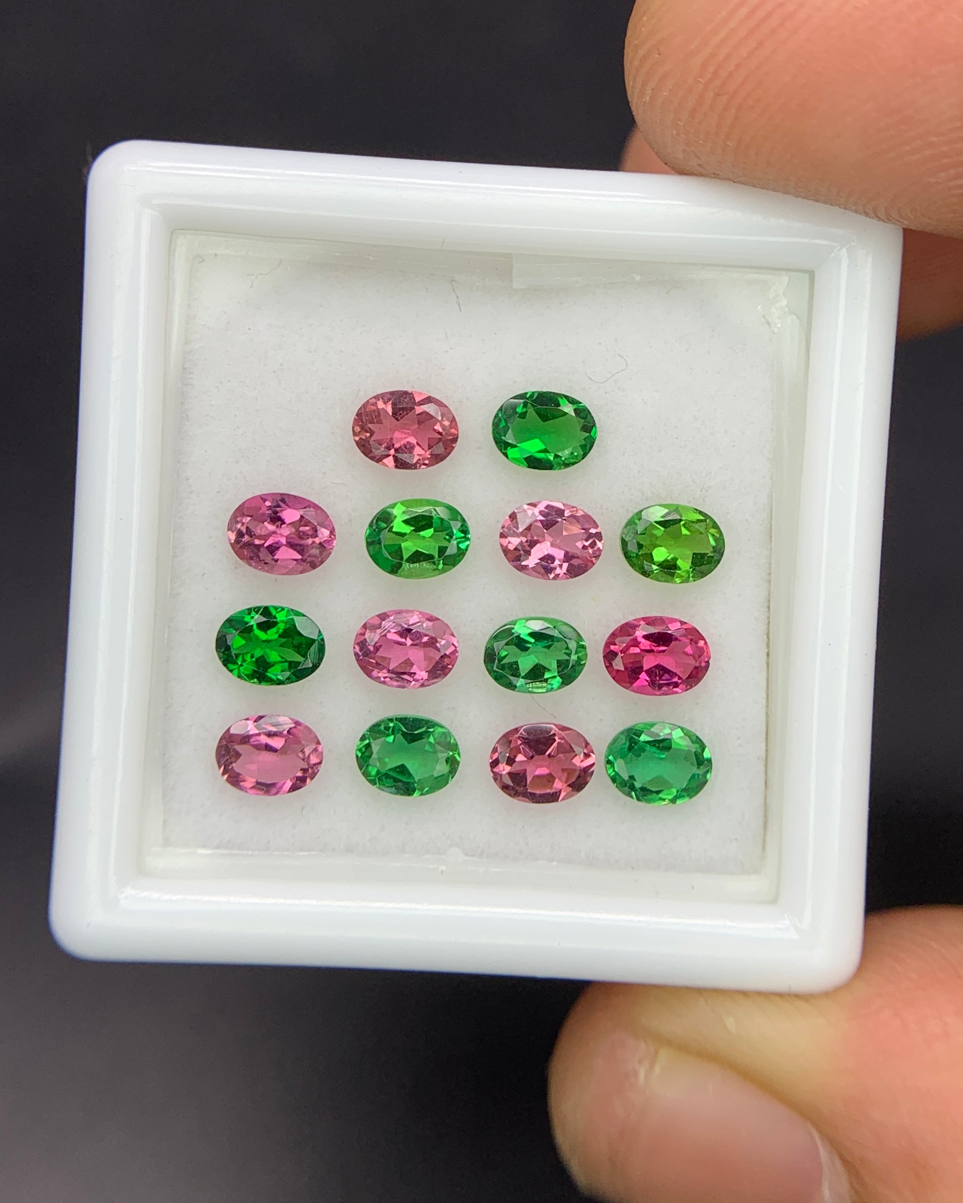 Natural Pink and Green Tourmaline Lot 2.19 Carat 4x3 MM Oval Shape Faceted Gemstone 14 Piece Lot 