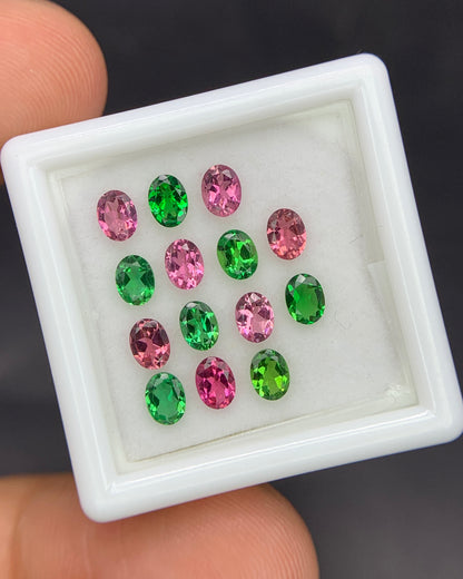 Natural Pink and Green Tourmaline Lot 2.19 Carat 4x3 MM Oval Shape Faceted Gemstone 14 Piece Lot 