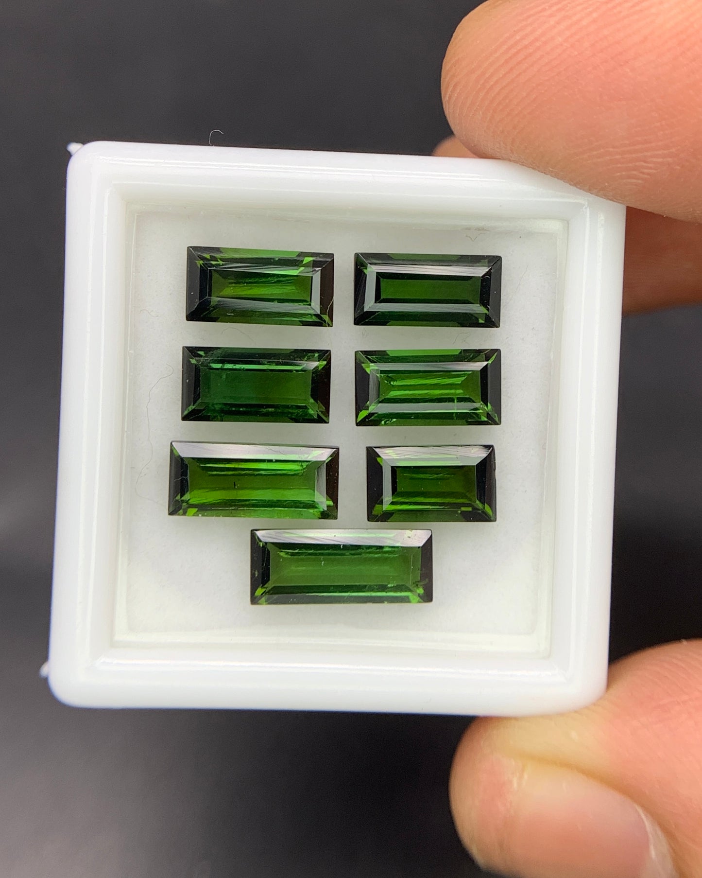 Natural Green Tourmaline Lot 7.22 Carat Baguette Shape Faceted Gemstone 7 Piece Lot