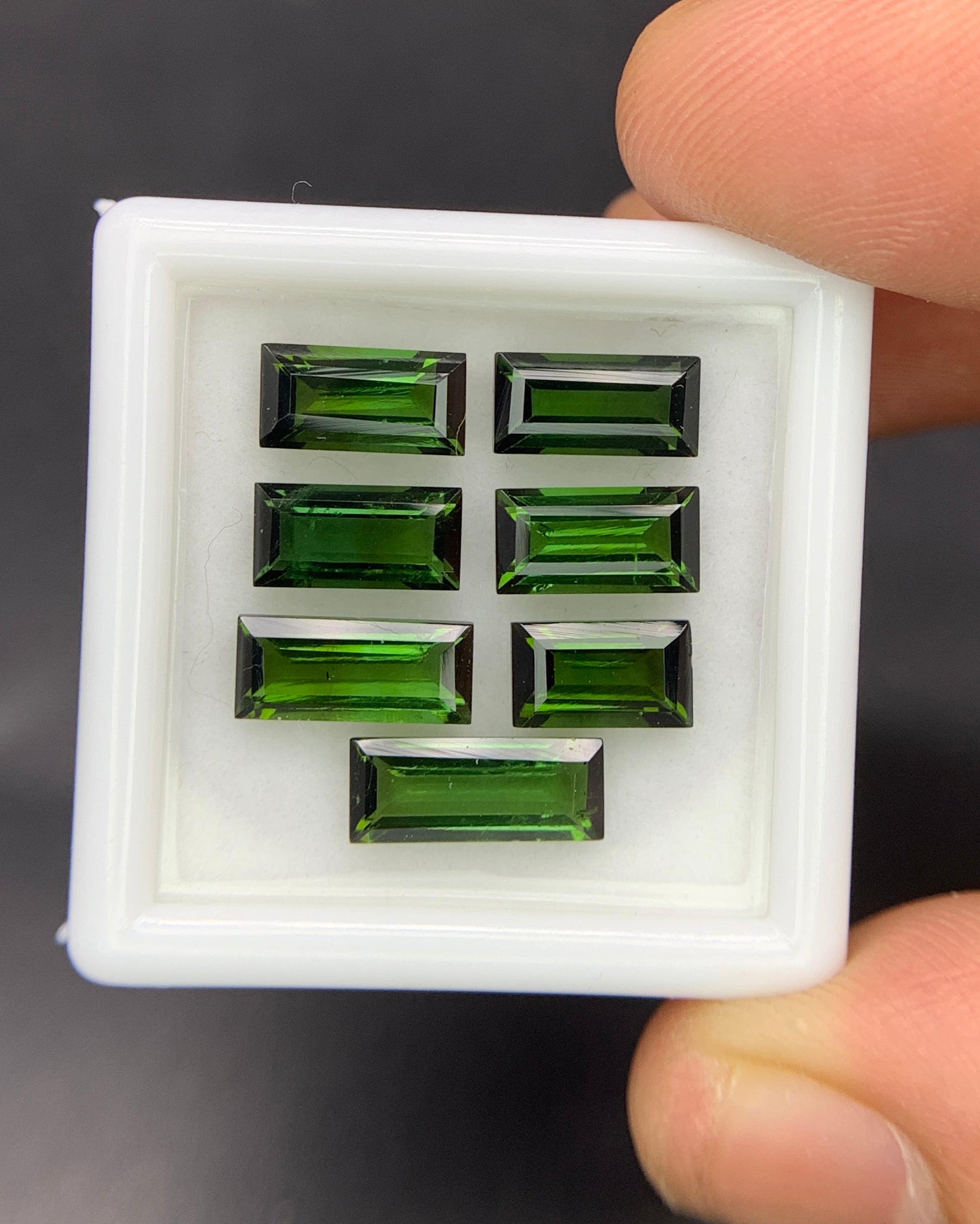 Natural Green Tourmaline Lot 7.22 Carat Baguette Shape Faceted Gemstone 7 Piece Lot