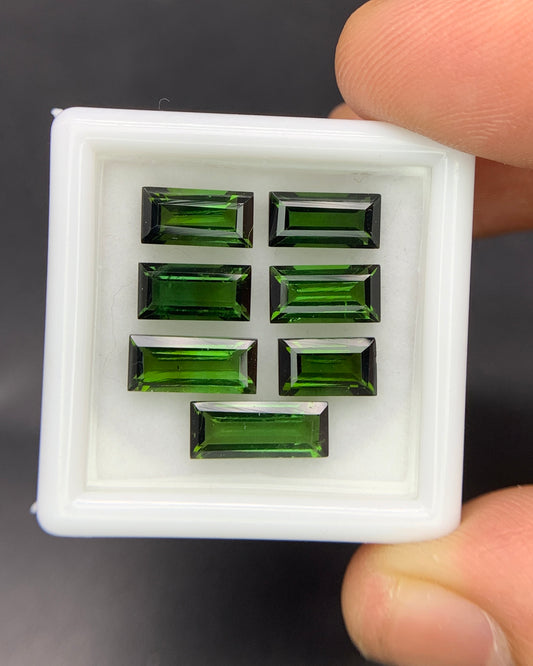 Natural Green Tourmaline Lot 7.22 Carat Baguette Shape Faceted Gemstone 7 Piece Lot