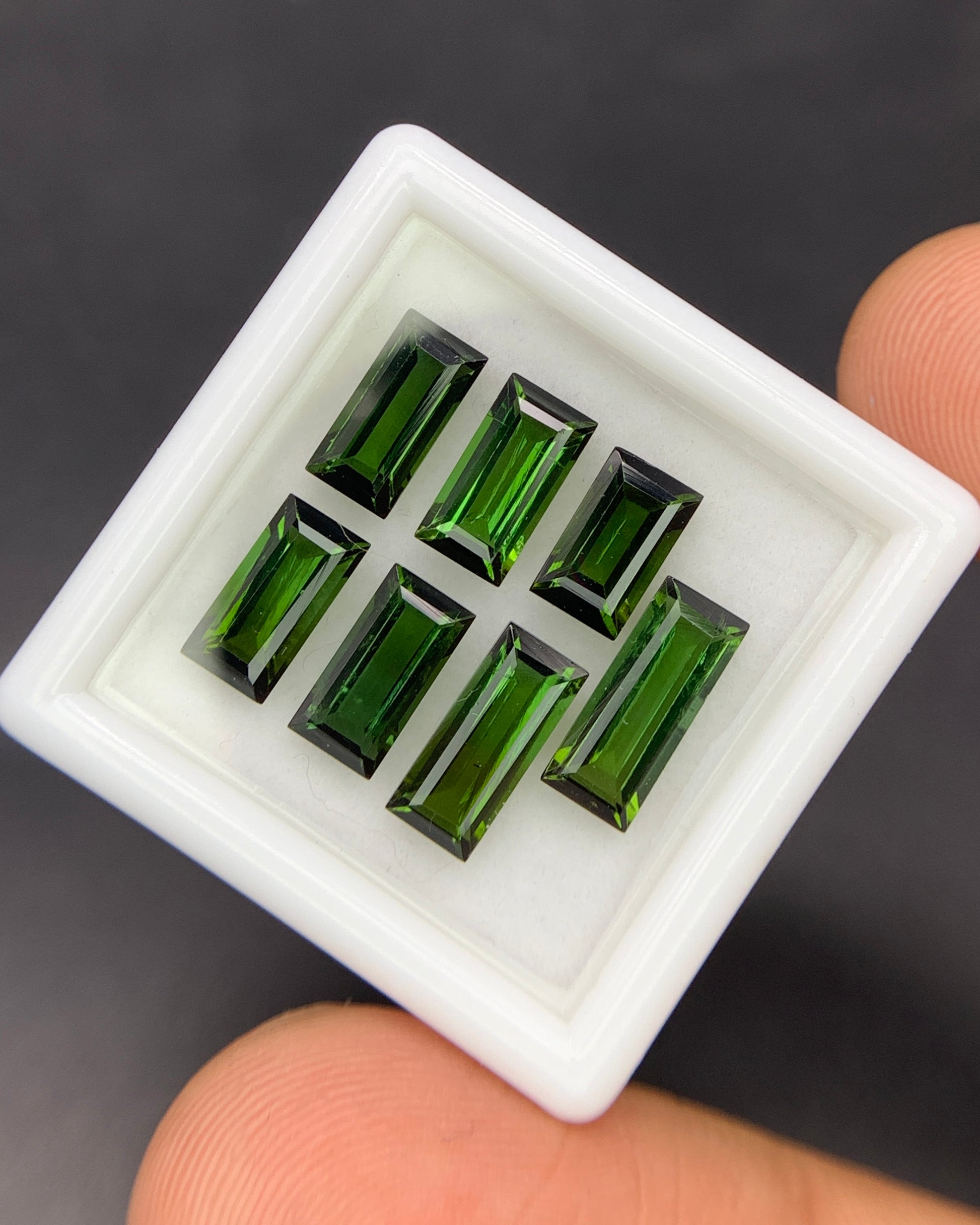 Natural Green Tourmaline Lot 7.22 Carat Baguette Shape Faceted Gemstone 7 Piece Lot