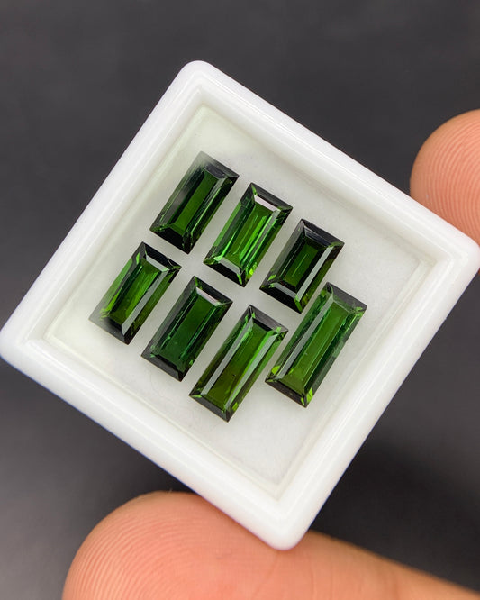 Natural Green Tourmaline Lot 7.22 Carat Baguette Shape Faceted Gemstone 7 Piece Lot