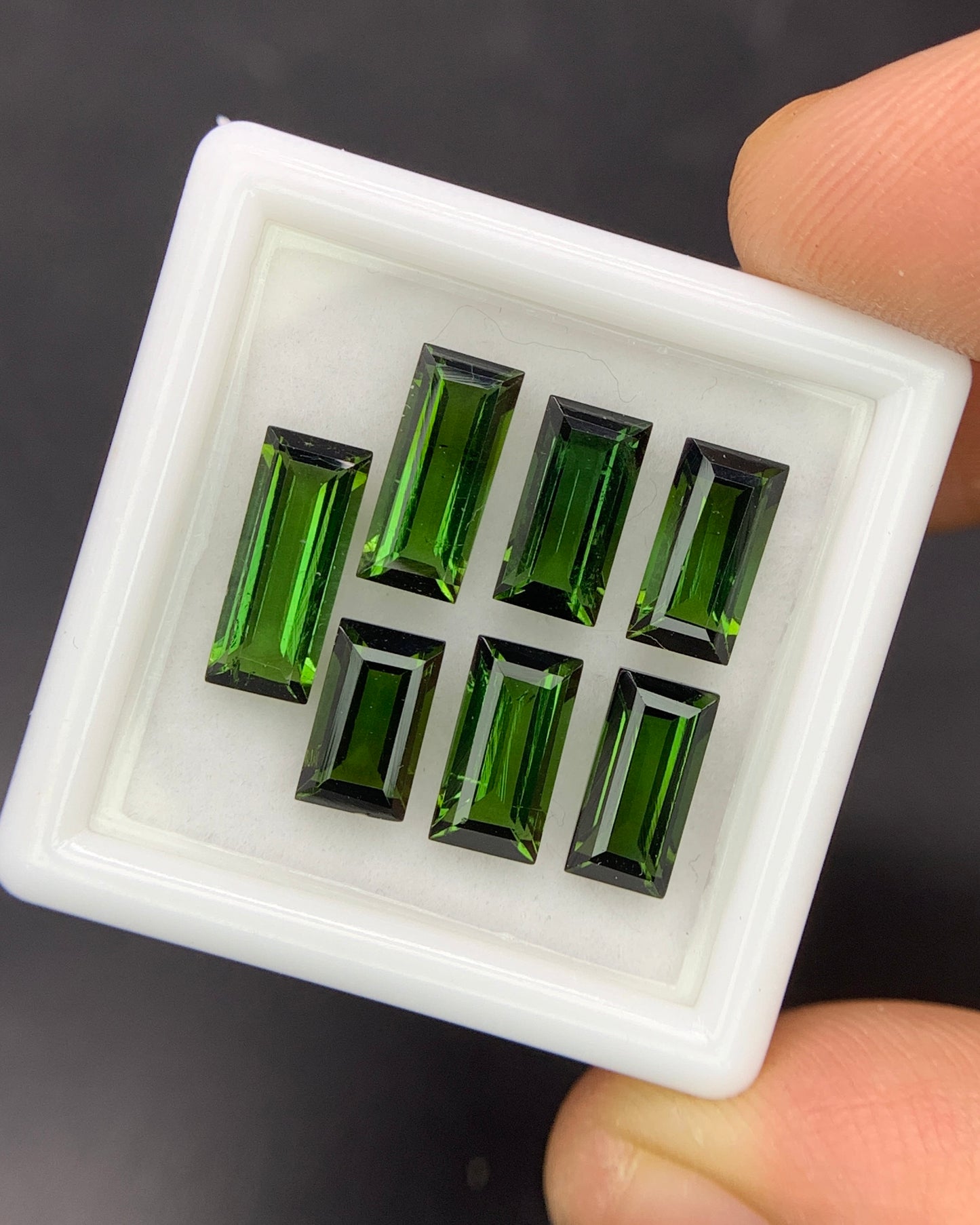 Natural Green Tourmaline Lot 7.22 Carat Baguette Shape Faceted Gemstone 7 Piece Lot