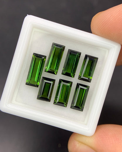 Natural Green Tourmaline Lot 7.22 Carat Baguette Shape Faceted Gemstone 7 Piece Lot