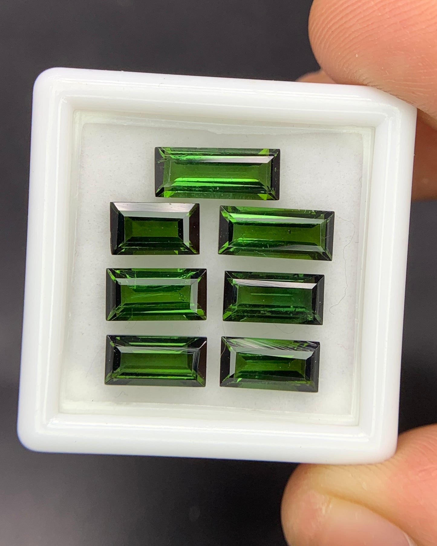 Natural Green Tourmaline Lot 7.22 Carat Baguette Shape Faceted Gemstone 7 Piece Lot