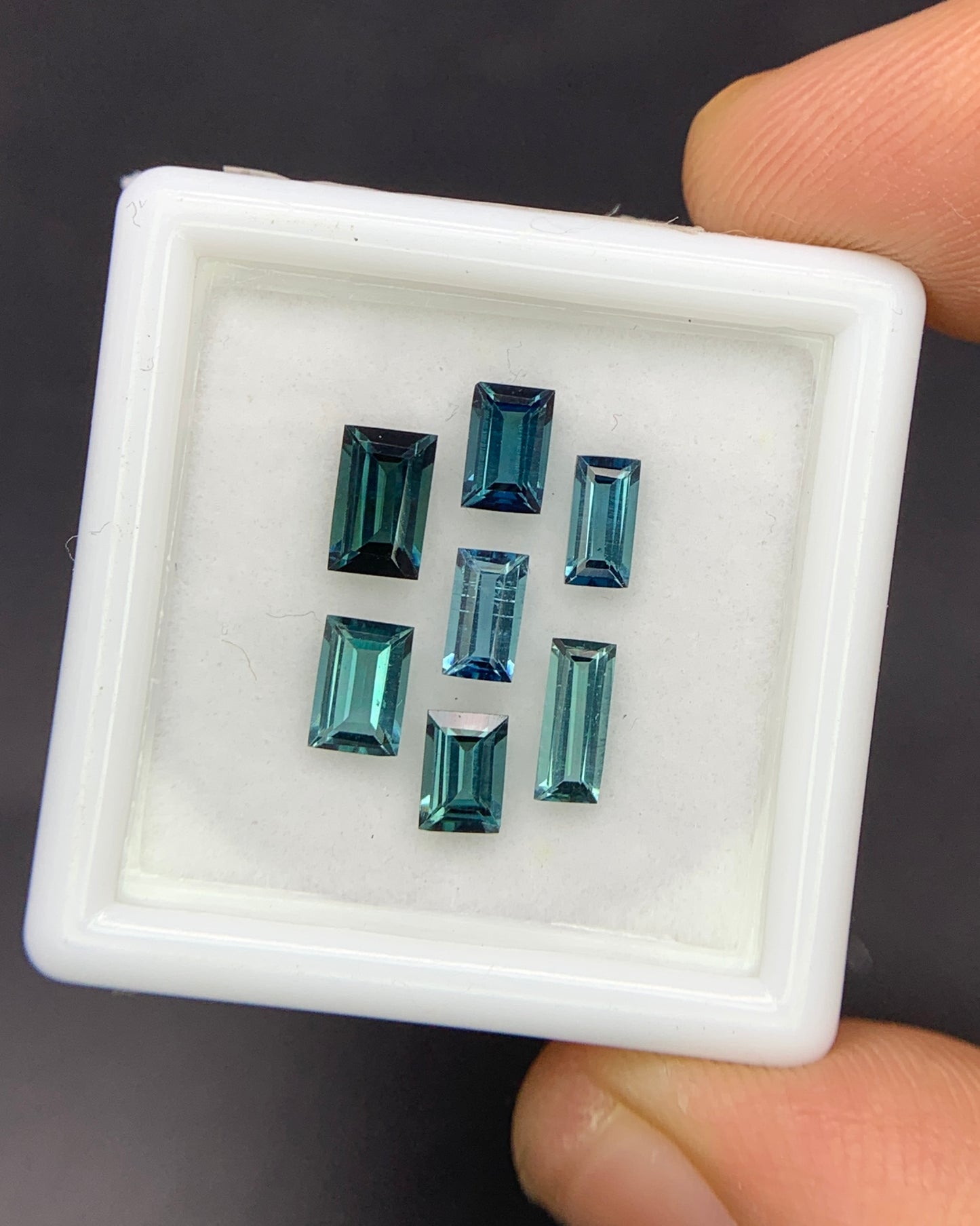 Natural Indicolite Tourmaline Lot 1.97 Carat Mix Size Baguette Shape Faceted Gemstone 7 Piece Lot