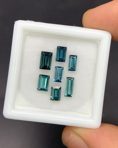 Natural Indicolite Tourmaline Lot 1.97 Carat Mix Size Baguette Shape Faceted Gemstone 7 Piece Lot
