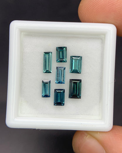 Natural Indicolite Tourmaline Lot 1.97 Carat Mix Size Baguette Shape Faceted Gemstone 7 Piece Lot