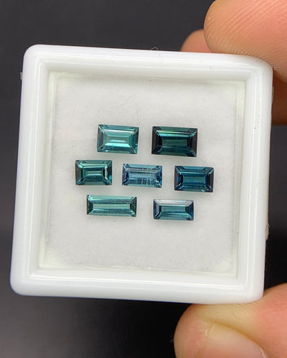 Natural Indicolite Tourmaline Lot 1.97 Carat Mix Size Baguette Shape Faceted Gemstone 7 Piece Lot