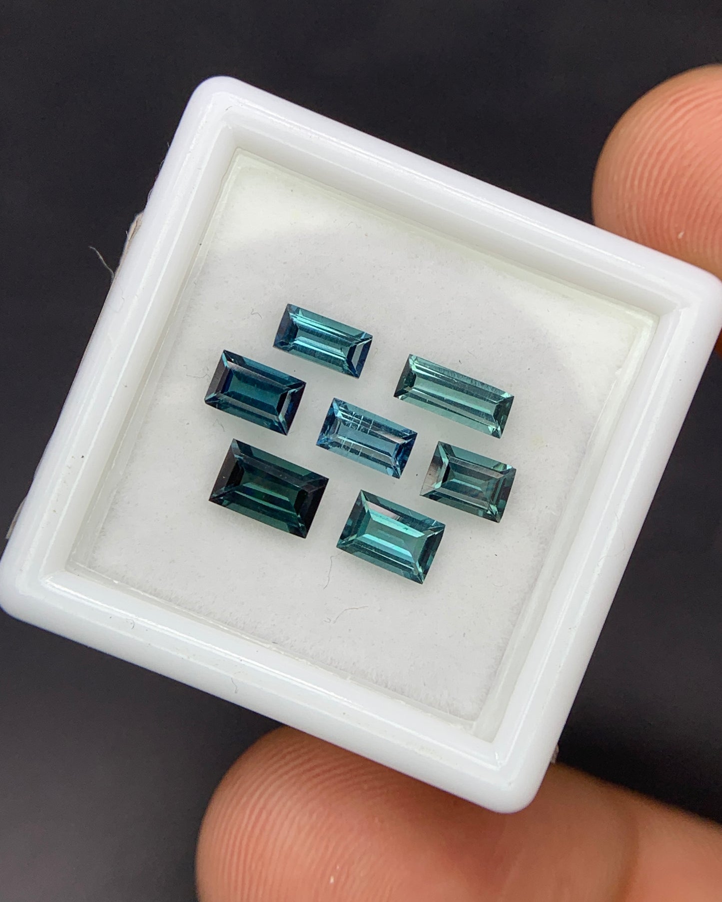 Natural Indicolite Tourmaline Lot 1.97 Carat Mix Size Baguette Shape Faceted Gemstone 7 Piece Lot