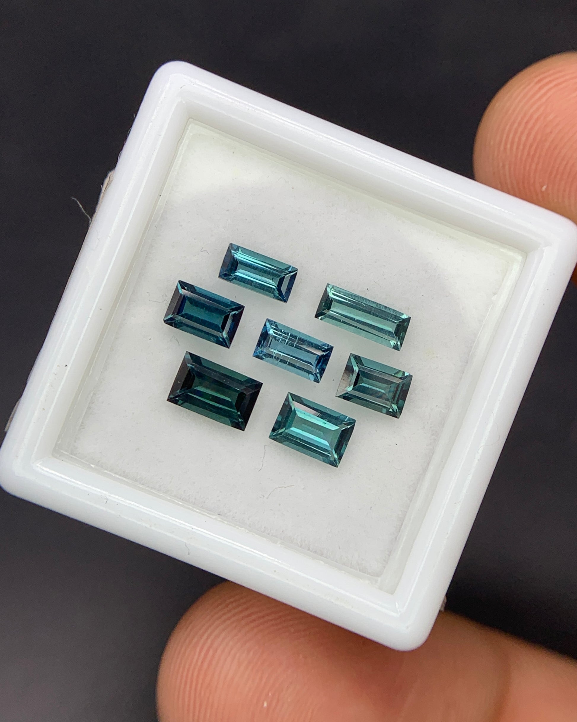Natural Indicolite Tourmaline Lot 1.97 Carat Mix Size Baguette Shape Faceted Gemstone 7 Piece Lot