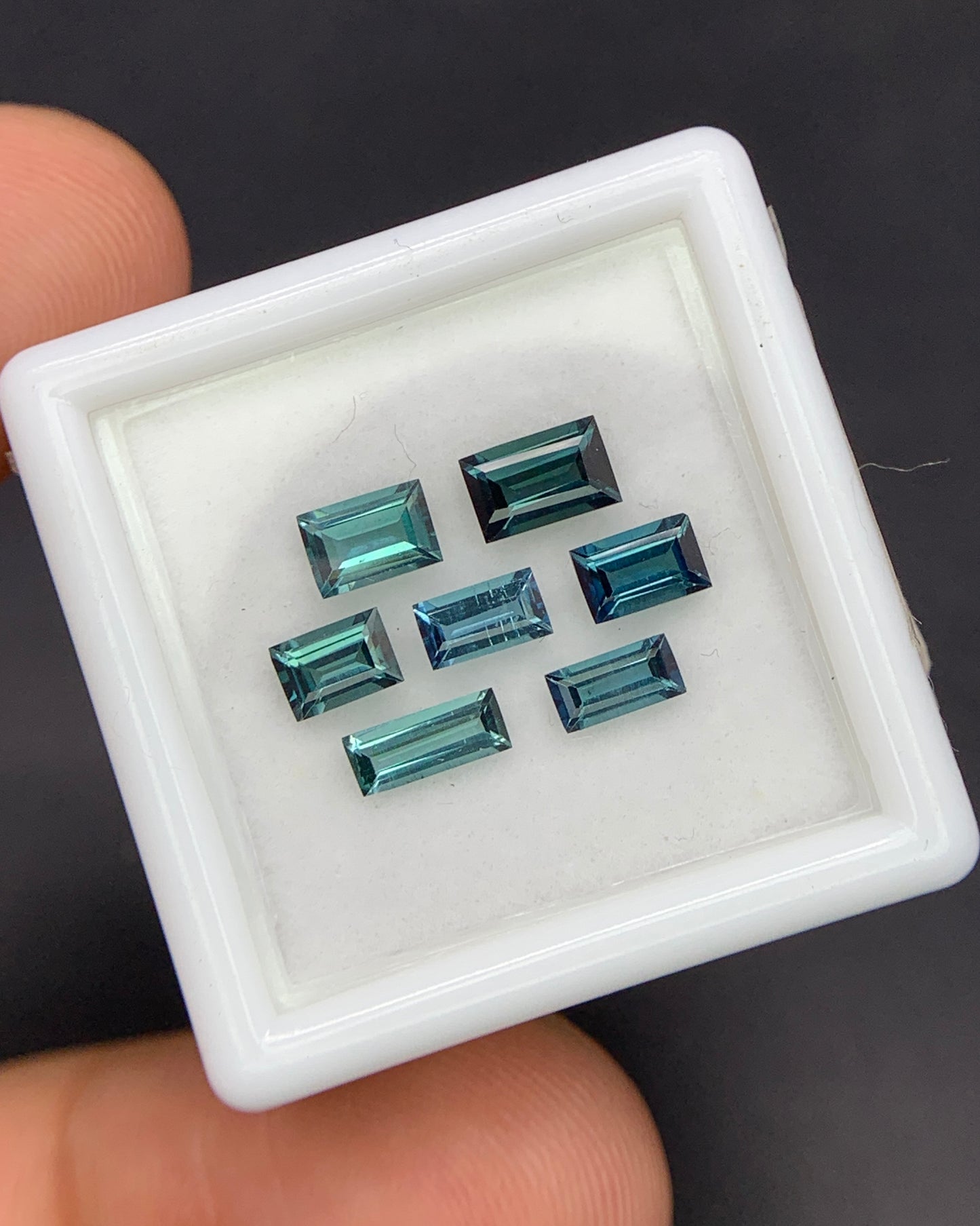Natural Indicolite Tourmaline Lot 1.97 Carat Mix Size Baguette Shape Faceted Gemstone 7 Piece Lot