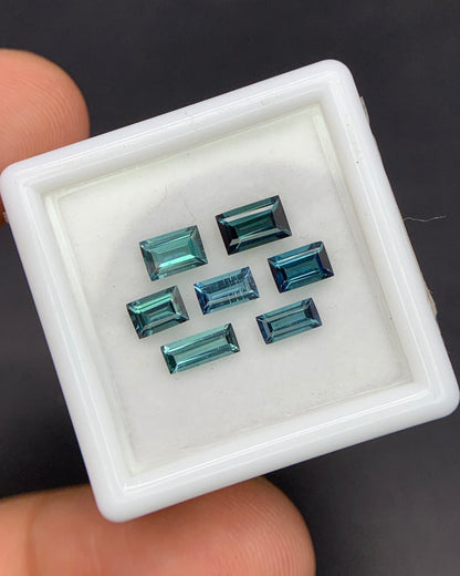 Natural Indicolite Tourmaline Lot 1.97 Carat Mix Size Baguette Shape Faceted Gemstone 7 Piece Lot