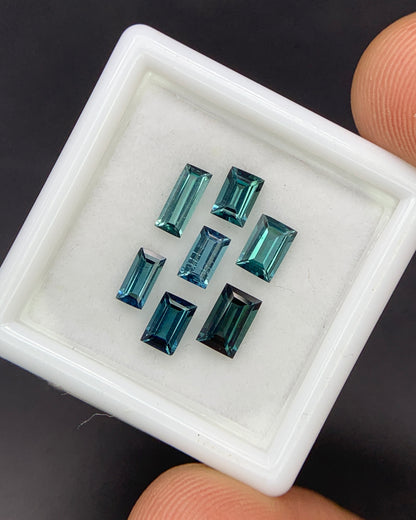 Natural Indicolite Tourmaline Lot 1.97 Carat Mix Size Baguette Shape Faceted Gemstone 7 Piece Lot