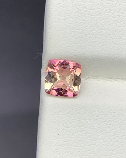 Natural Bi Color Tourmaline 0.94 Carat 6x6 MM Cushion Shape Faceted Gemstone