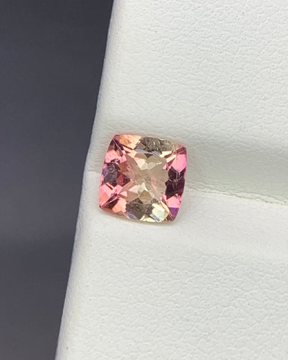 Natural Bi Color Tourmaline 0.94 Carat 6x6 MM Cushion Shape Faceted Gemstone