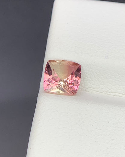 Natural Bi Color Tourmaline 0.94 Carat 6x6 MM Cushion Shape Faceted Gemstone