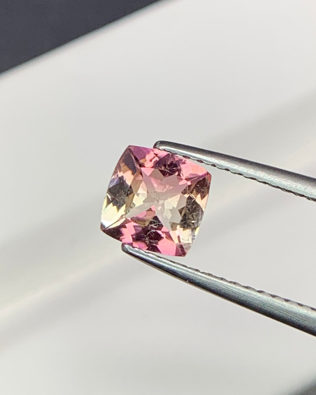 Natural Bi Color Tourmaline 0.94 Carat 6x6 MM Cushion Shape Faceted Gemstone