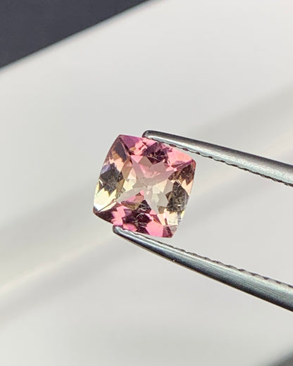 Natural Bi Color Tourmaline 0.94 Carat 6x6 MM Cushion Shape Faceted Gemstone
