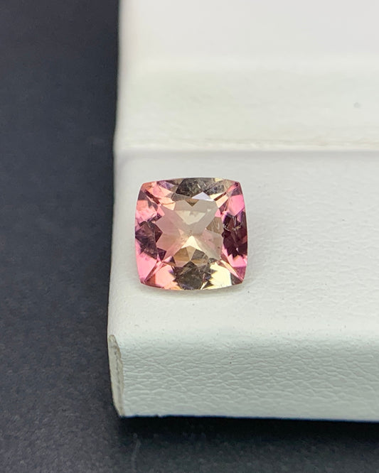 Natural Bi Color Tourmaline 0.94 Carat 6x6 MM Cushion Shape Faceted Gemstone