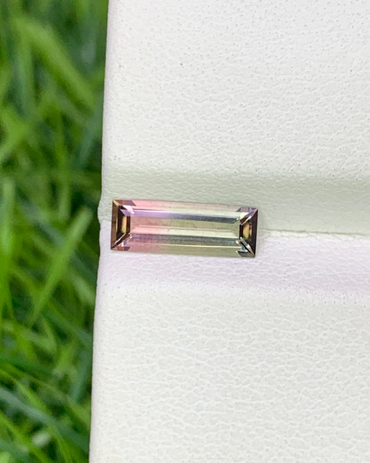 Natural Bi Color Tourmaline 0.61 Carat 9.5x3.4 MM Baguette Shape Faceted Gemstone