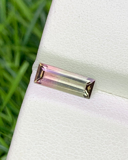 Natural Bi Color Tourmaline 0.61 Carat 9.5x3.4 MM Baguette Shape Faceted Gemstone