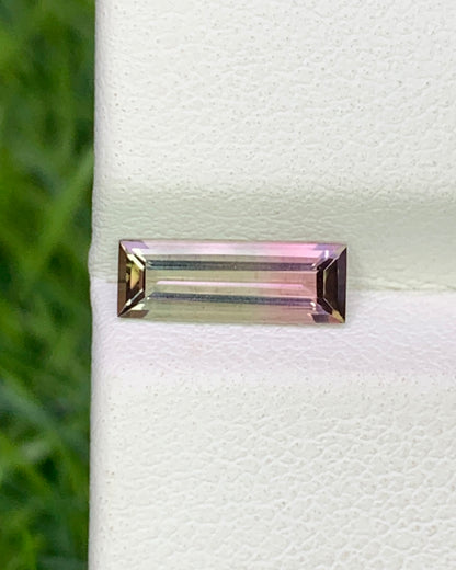 Natural Bi Color Tourmaline 0.61 Carat 9.5x3.4 MM Baguette Shape Faceted Gemstone