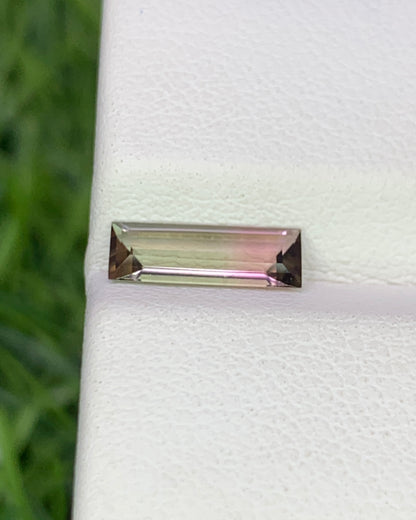 Natural Bi Color Tourmaline 0.61 Carat 9.5x3.4 MM Baguette Shape Faceted Gemstone