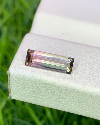 Natural Bi Color Tourmaline 0.61 Carat 9.5x3.4 MM Baguette Shape Faceted Gemstone