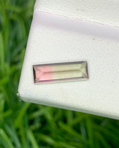 Natural Bi Color Tourmaline 0.61 Carat 9.5x3.4 MM Baguette Shape Faceted Gemstone