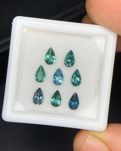 Natural Indicolite Tourmaline 1.53 Carat 5x3 MM Pear Shape Faceted Gemstone 8 Piece Lot
