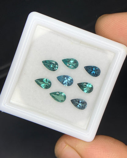 Natural Indicolite Tourmaline 1.53 Carat 5x3 MM Pear Shape Faceted Gemstone 8 Piece Lot