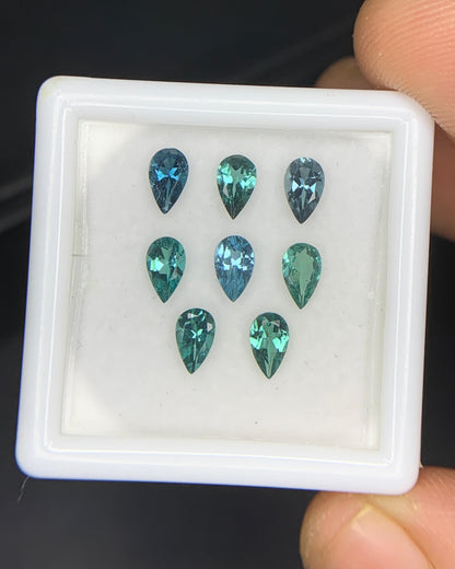 Natural Indicolite Tourmaline 1.53 Carat 5x3 MM Pear Shape Faceted Gemstone 8 Piece Lot