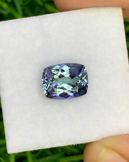 Natural Bi Color Tanzanite 1.93 Carat 8.7x6.7 MM Cushion Shape Faceted Gemstone