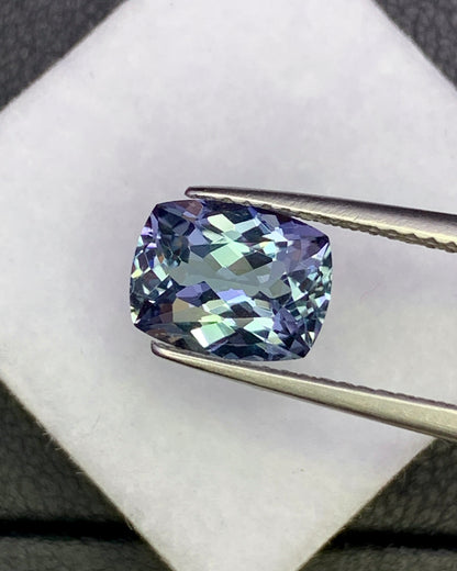 Natural Bi Color Tanzanite 1.93 Carat 8.7x6.7 MM Cushion Shape Faceted Gemstone